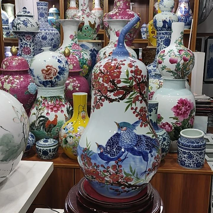 瓷片景德镇陶瓷花鸟葫芦瓶