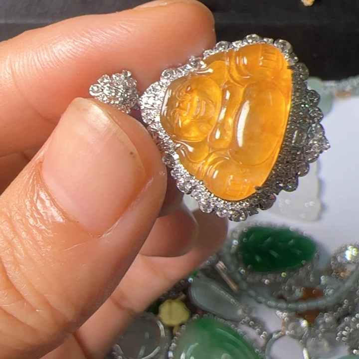 翡翠18K金镶嵌吊坠(不含链)翡翠吊坠项链