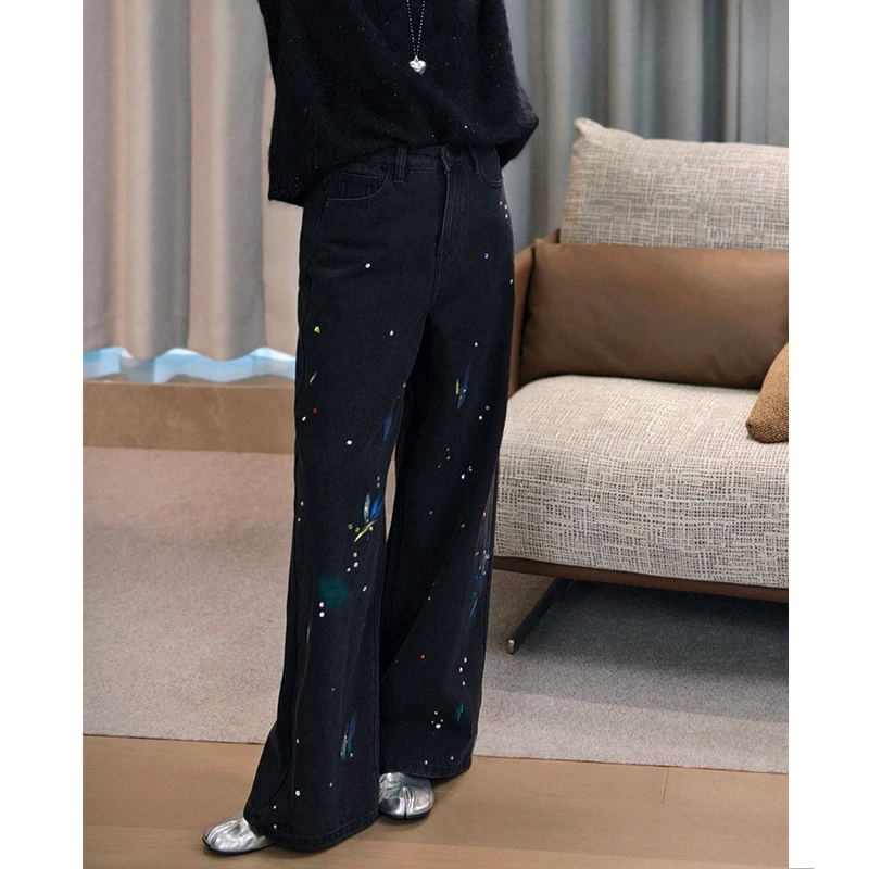美洋MEIYANG【60系列】烟花牛仔裤 多巴胺彩绘~涂鸦烫钻阔腿长裤