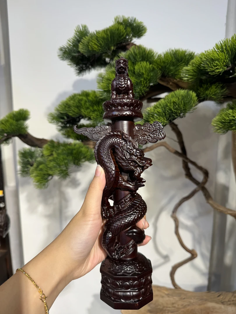 黑檀木华表柱摆件蛇年福利手工制作红木非遗