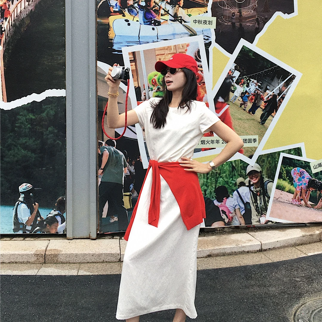 Yihouse新款【清新椰奶】莱塞尔长裙白色园领收腰甜美女连衣裙Y8431