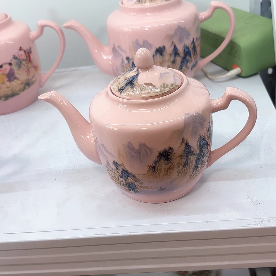 壶陶瓷千里江山图一斤侧把壶红稀稀