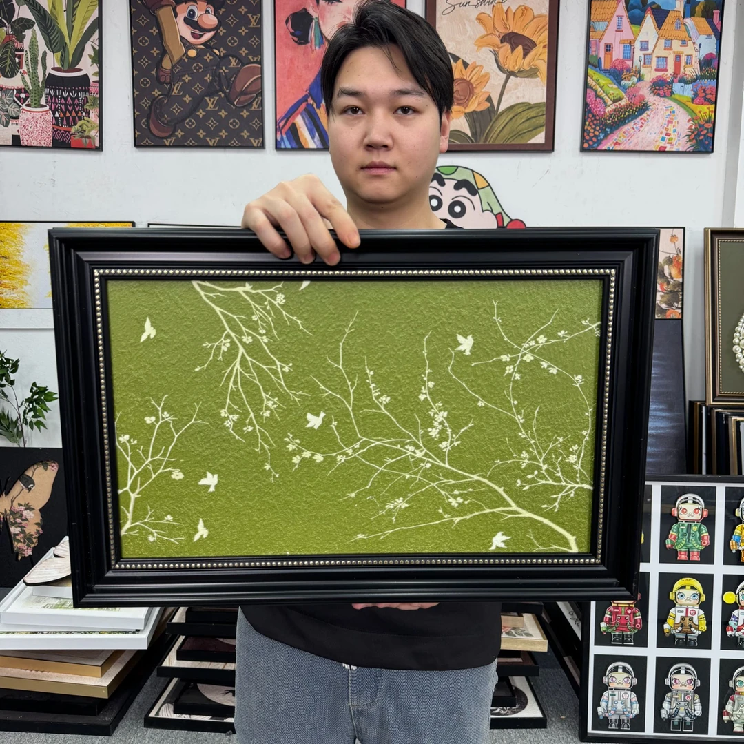 绿色中古法式复古花卉背景墙挂画小众艺术高级感146