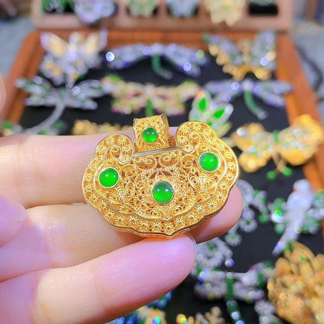 吊坠(不含链)银S925镶嵌翡翠