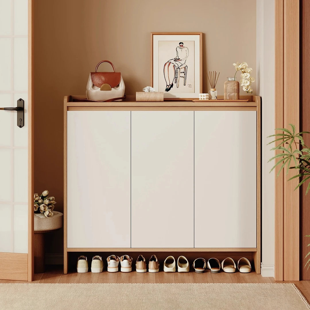 加厚16mmENF级实木鞋柜带门鞋架子80长100 120140宽34高112cm储物