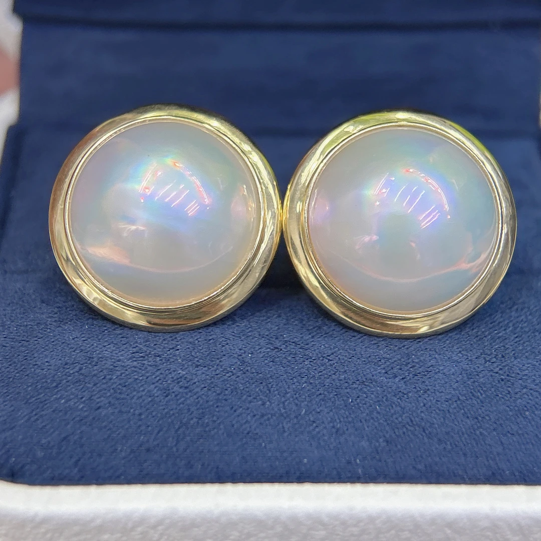 大点位❤️18K金外围尺寸20.8mm日本海水白马贝耳钉裸珠16-17mm厚金
