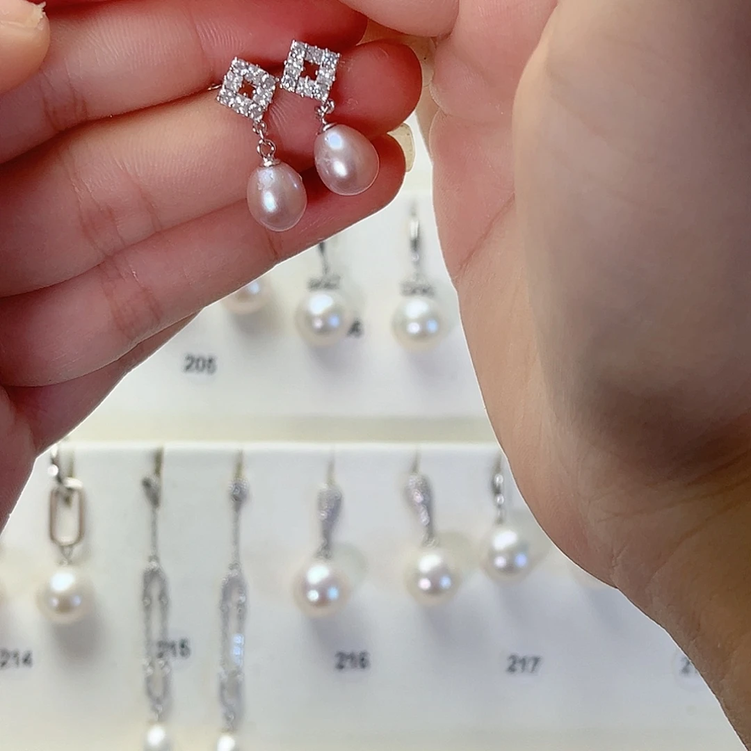 D***H耳饰银S925镶嵌淡水珍珠