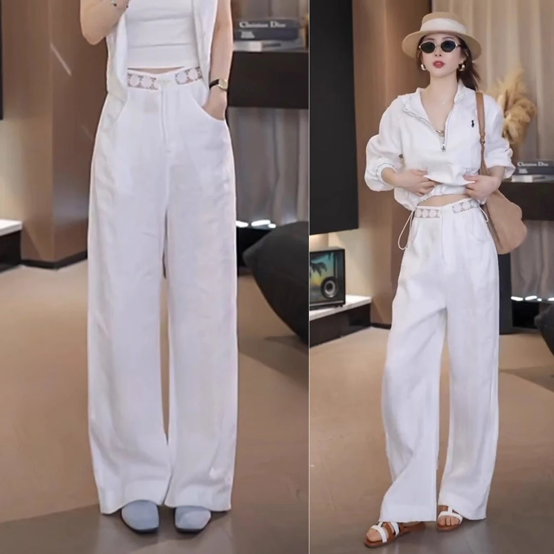 亚麻裤女裤子2025新款宽松阔腿裤夏季长裤高腰宽松休闲裤薄直筒裤