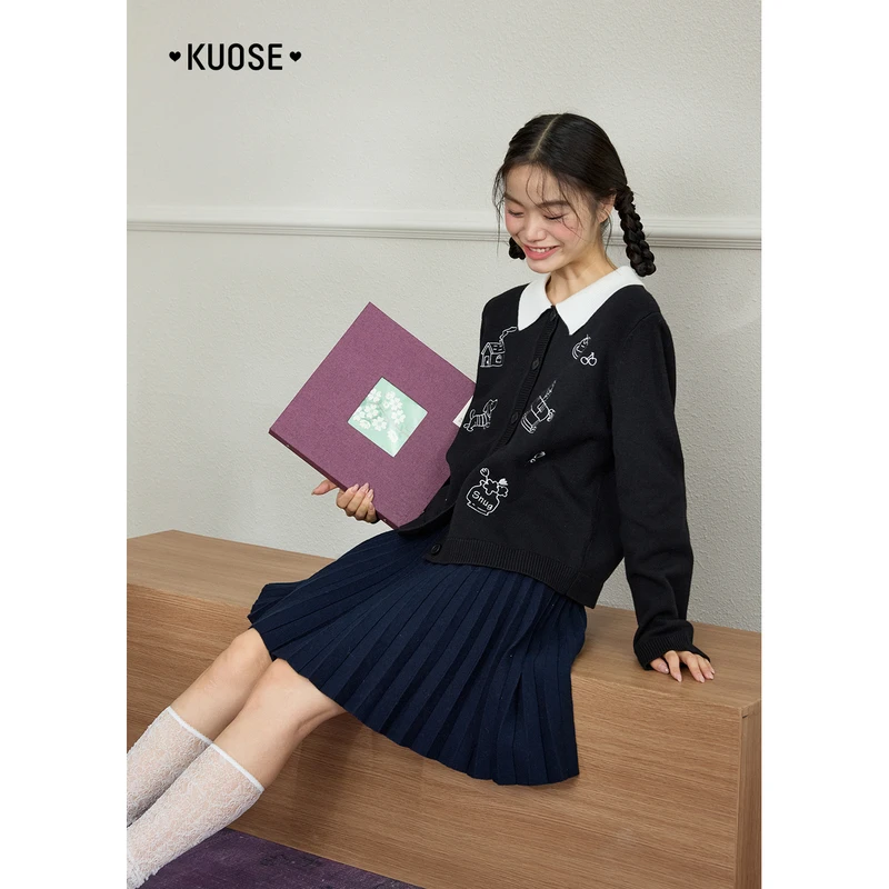 阔色翻领毛衣长袖针织衫2025秋冬季新款女装Polo领上衣KSH2509021