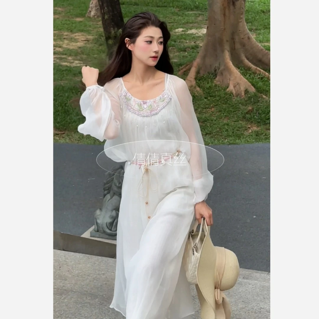 新【Qian倩轻奢-月盏琉璃】重磅100桑蚕丝连衣裙H90154