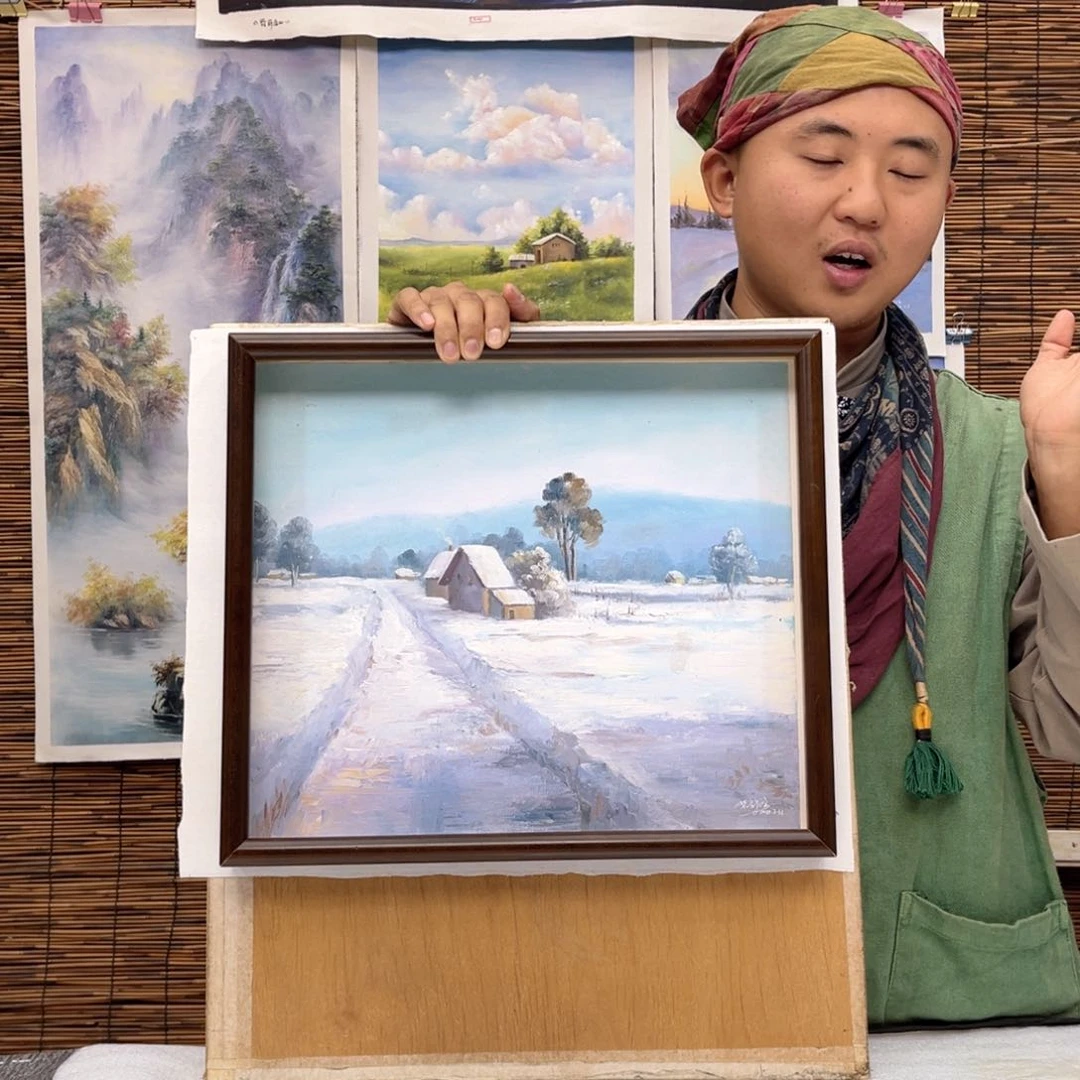 油画行路人小院绘画作品竞拍