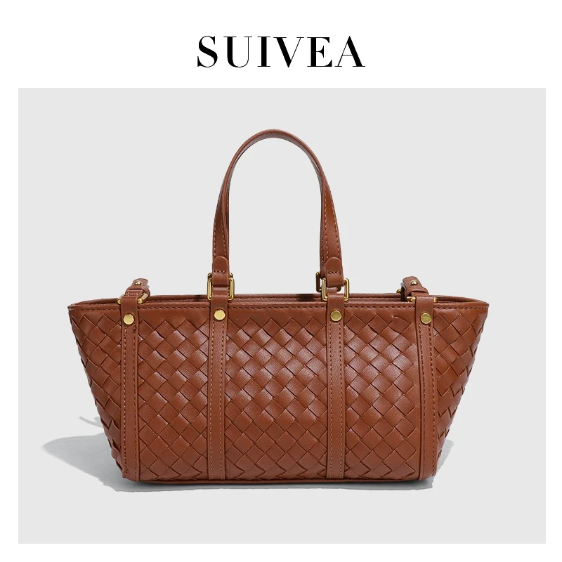 深棕2025新款编织手提包女士韩版大容量单肩腋下包B-2302