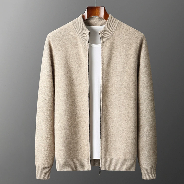 新款加厚纯色羊绒套衫百搭简约半高领厚款男士针织开衫