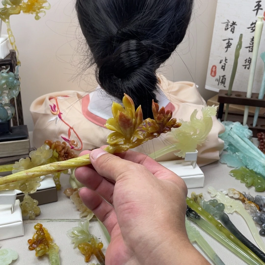 蛇纹石玉合金发饰发簪