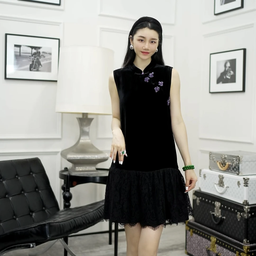 Betty Bairn【匠心/如意欢】高定系列桑蚕丝短绒裙子25B-BW10531