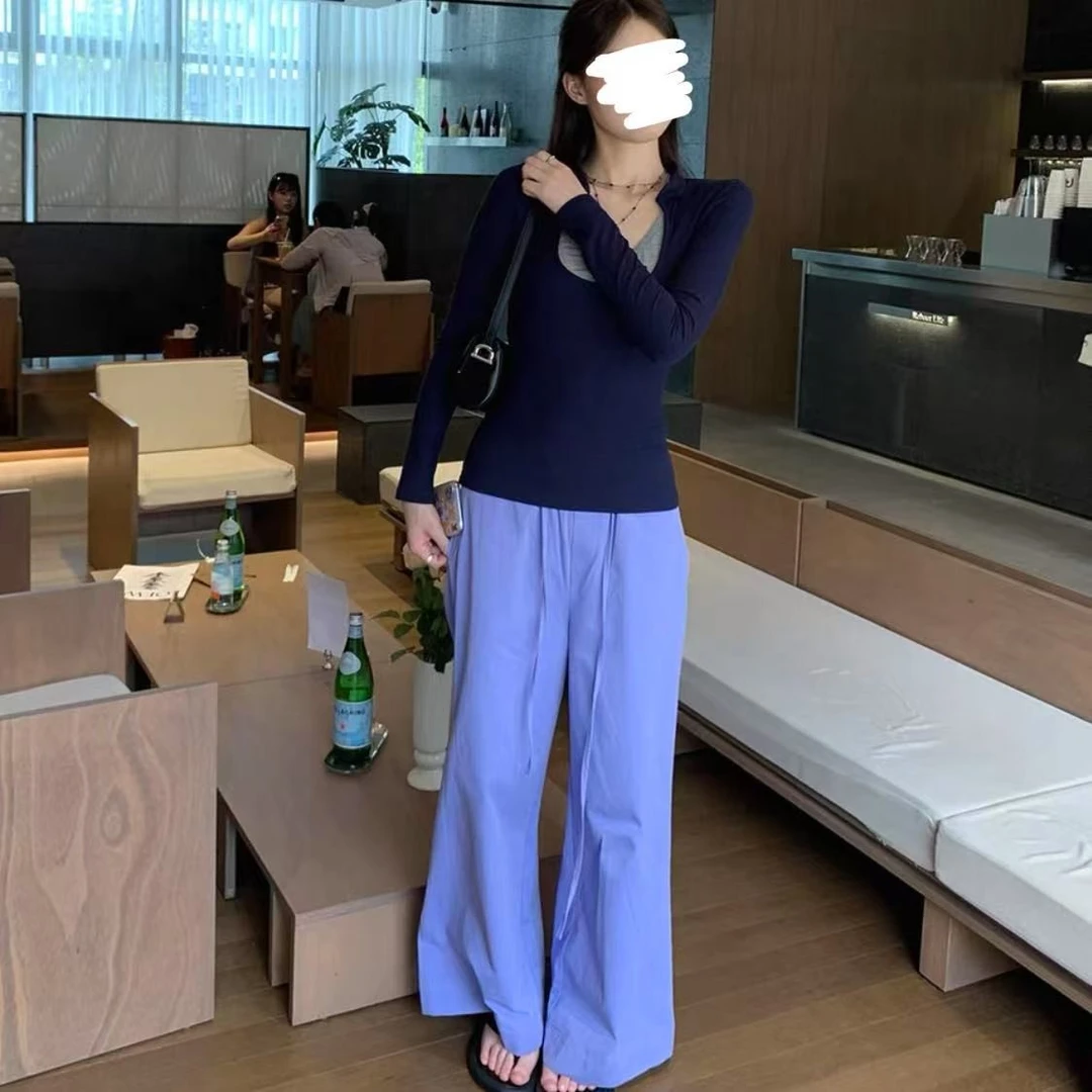 [胖鹅张]夏季蓝色宽松直筒休闲裤#8135[实物以直播间展示为准]