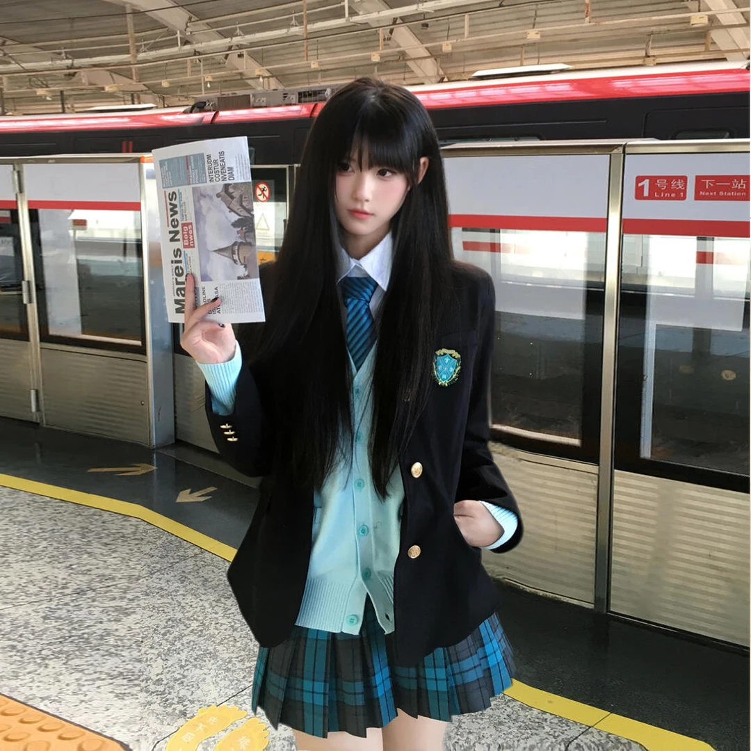 火星jk原创 墨羽川西服 学院风绀色西装JK制服校供日系叠穿外套女