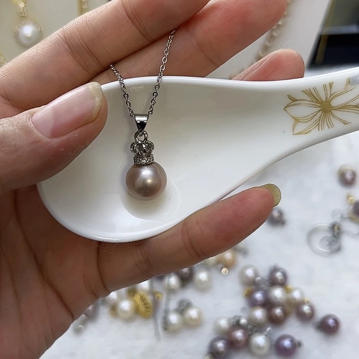 合金紫珠银色皇冠吊坠淡水珍珠