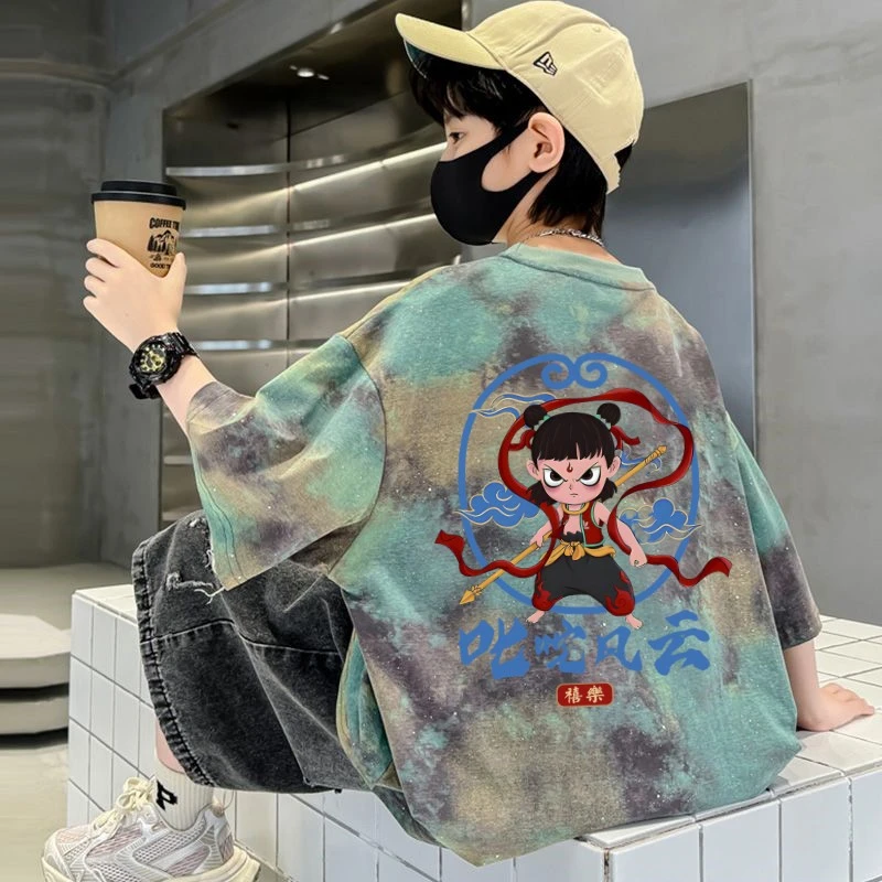 帅气童装男童T恤夏季纯棉短袖2025新款儿童扎染上衣男孩洋气短袖