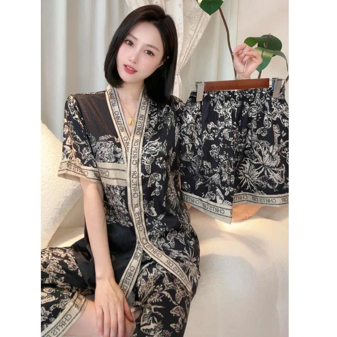 达芬奇密码黑色蝴蝶睡衣女款爆款2025新款夏季可外穿三件套家居服