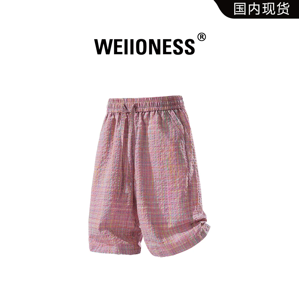 WEIIONESS格纹短裤男夏季宽松休闲直筒五分中裤慵懒风高级感男装