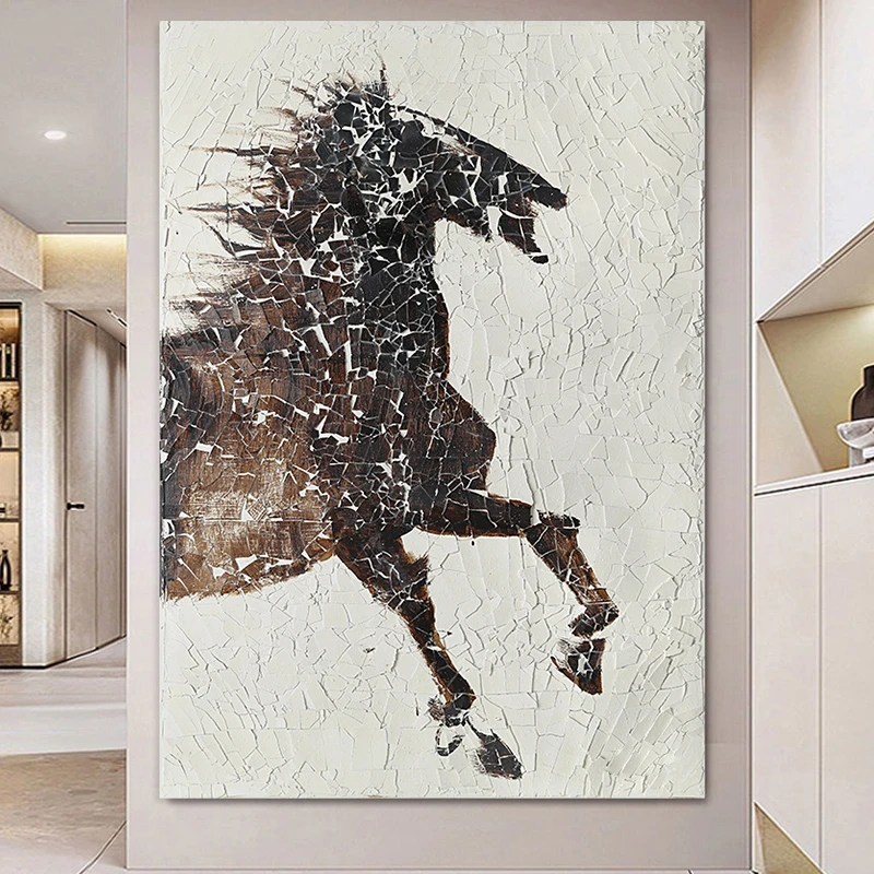 忒派大气骏马手绘油画《驰骋》侘寂别墅酒店马到成功装饰画客厅挂画