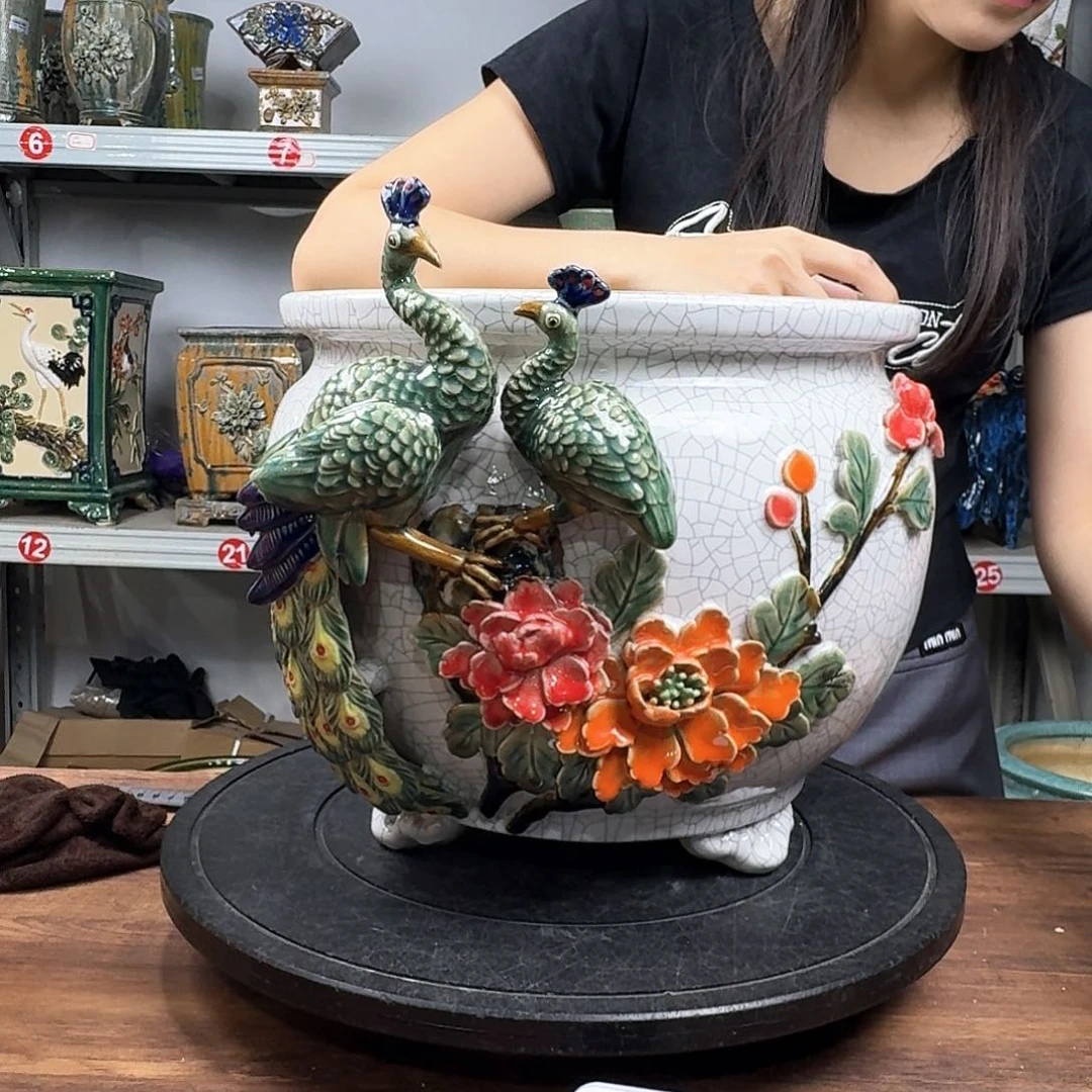 清***心无花朵石湾盆500花盆