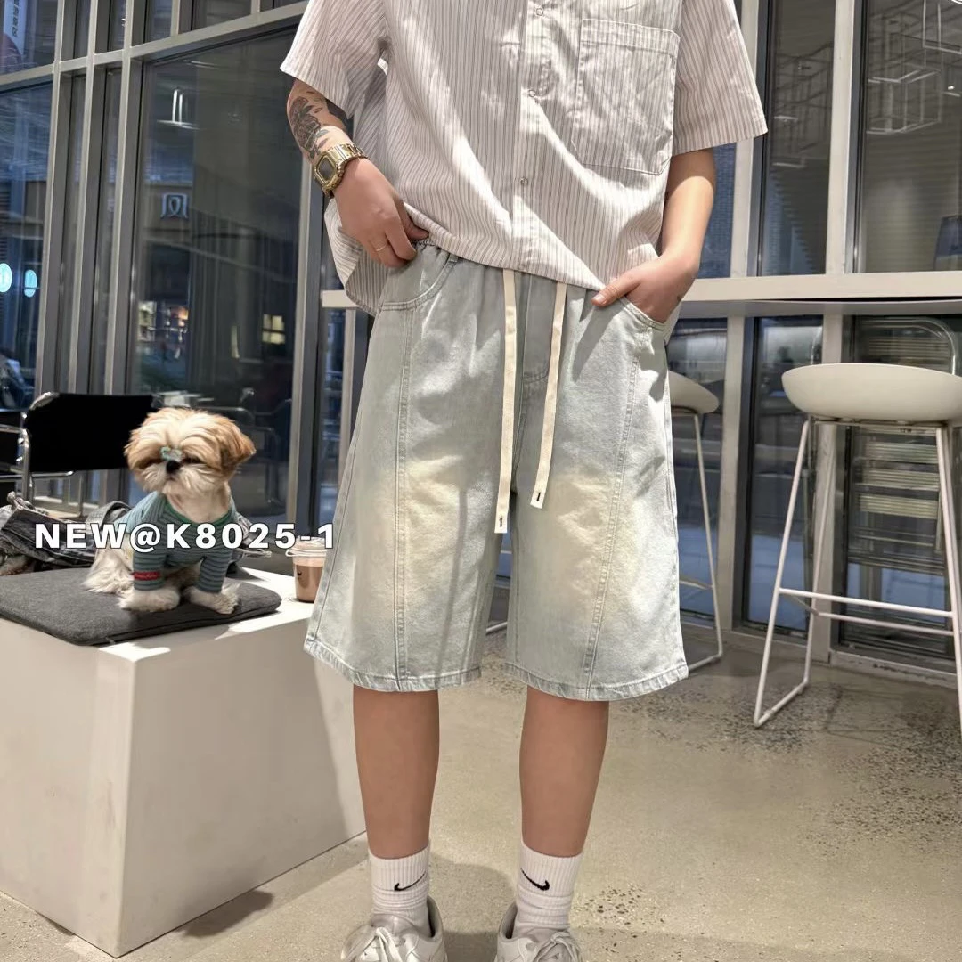 2025夏季新款男士牛仔裤休闲宽松系绳阔腿五分裤时尚百搭韩版短裤