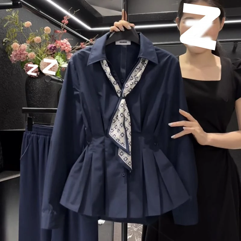 高级感长袖衬衫女2025年秋装新品大码女装时尚收腰显瘦裙摆上衣潮