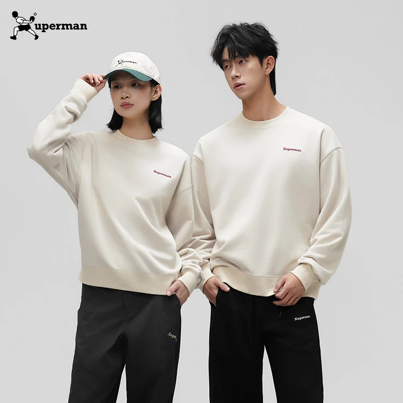 Xuperman刺绣圆领卫衣男女同款宽松慵懒风套头上衣基础百搭长袖