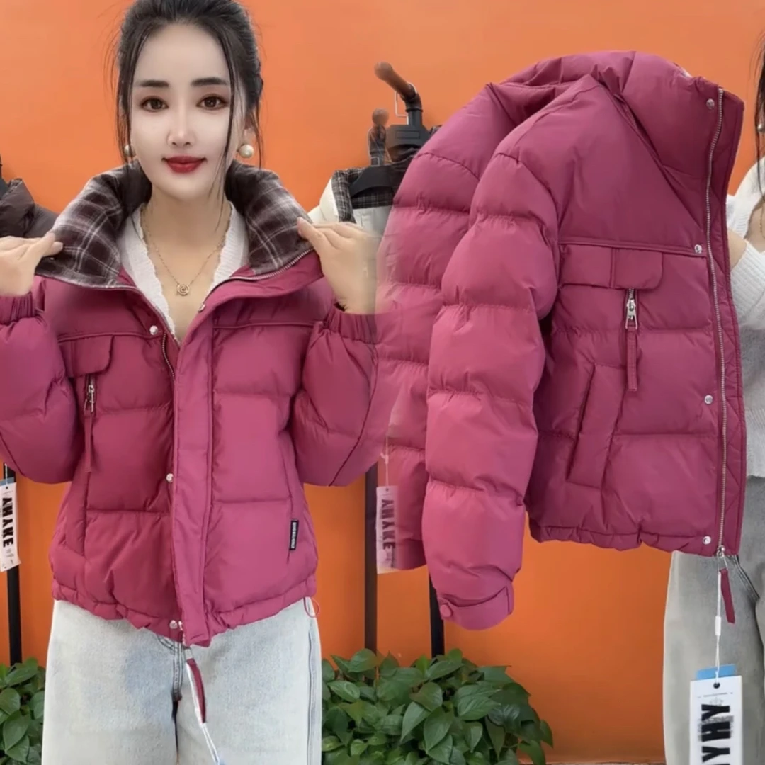 时尚格子拼接彩色短款羽绒服冬季2025新款鸭绒保暖小个子年轻外套