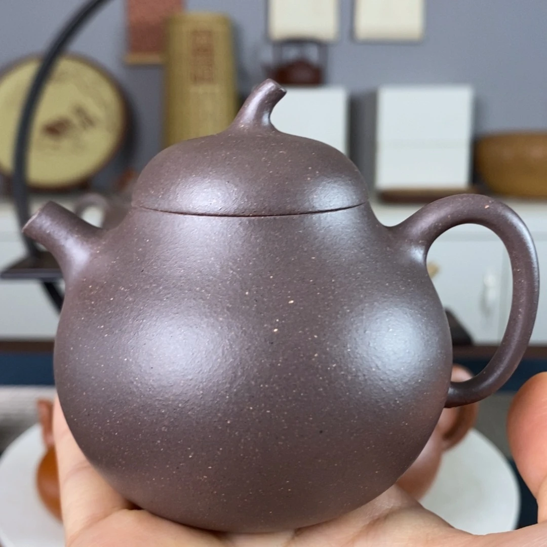紫砂茶壶微瑕天青150cc茄瓜壶底一点不影响用