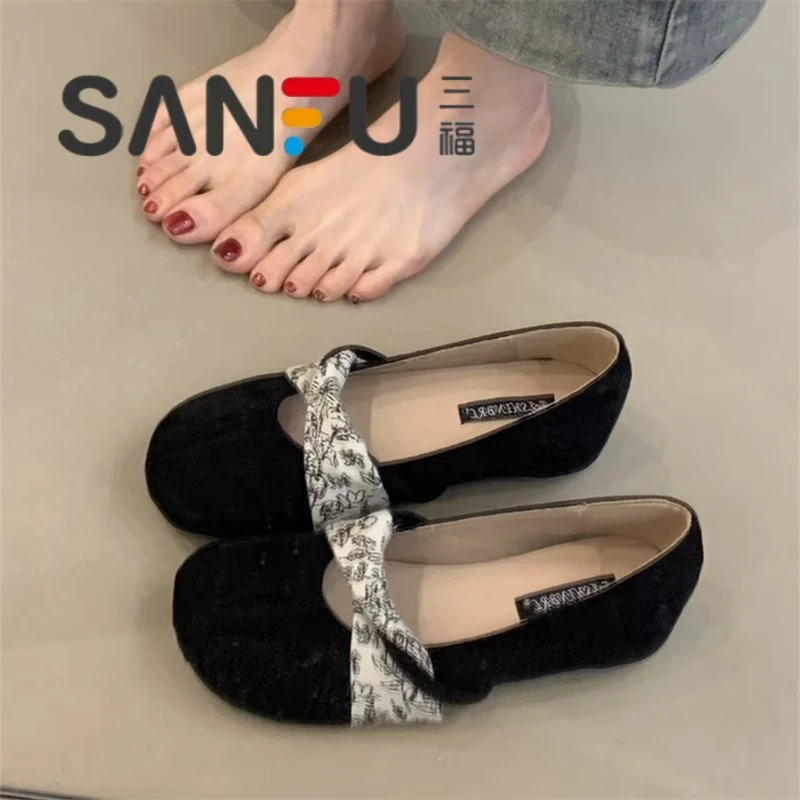 三福法式内增高芭蕾单鞋女2025春新款温柔软底圆头玛丽珍鞋晚晚鞋