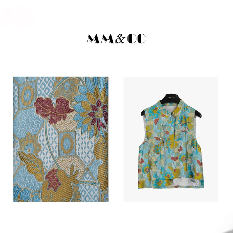 仫赐【繁花】新中式国风蓝色马甲女桑蚕丝高级感气质坎肩上衣FJ1007