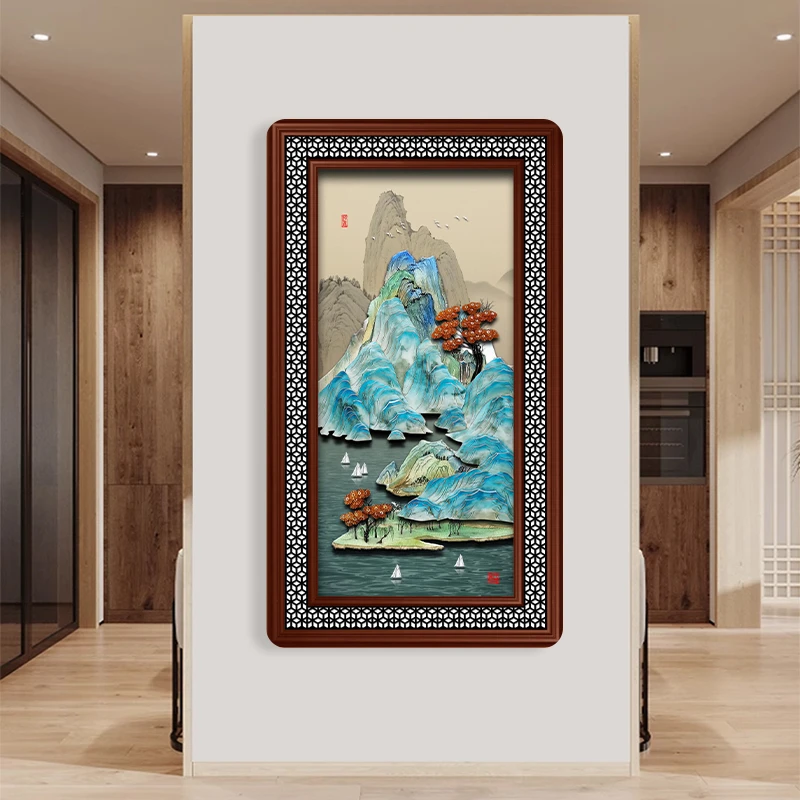 九头鸟手工玉雕画《千里江山》90×160