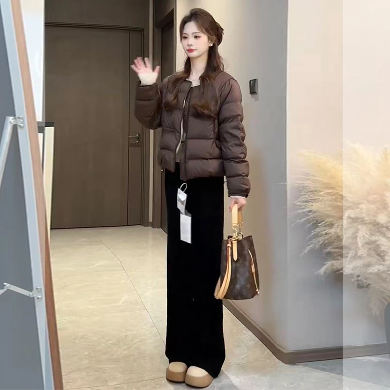女装2025秋冬新款洋气炸街减龄时髦显瘦咖色棉服外套阔腿裤两件套