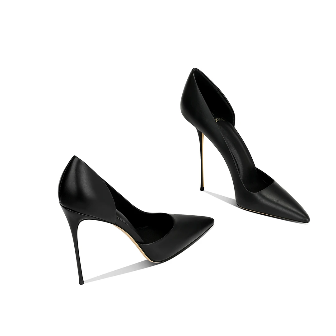 轻奢不累脚高跟鞋黑色侧空设计感小众法式气质新款尖头细跟单鞋