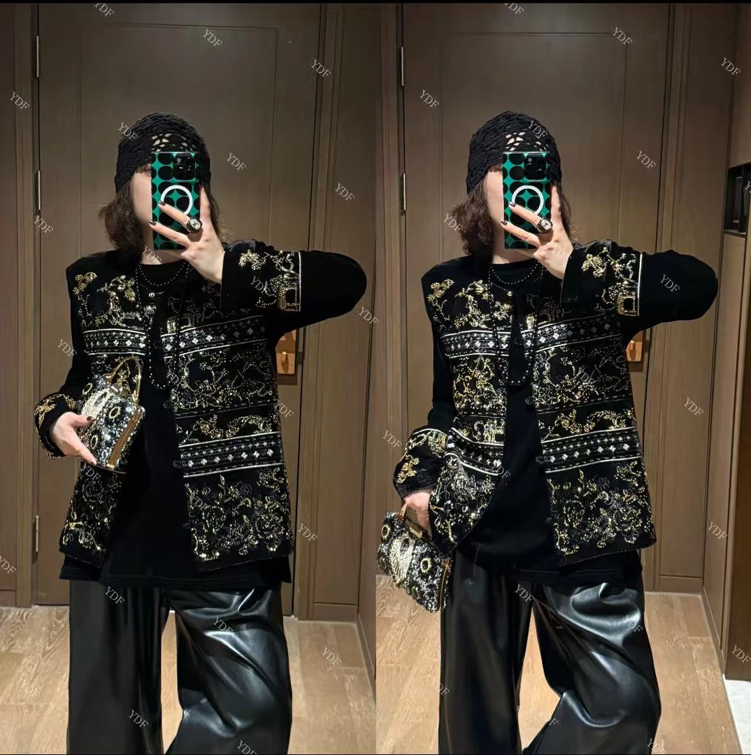 YDFSTUDIO小众【芊芊诗绘】新中式国风刺绣钩花设计马甲上衣两件套