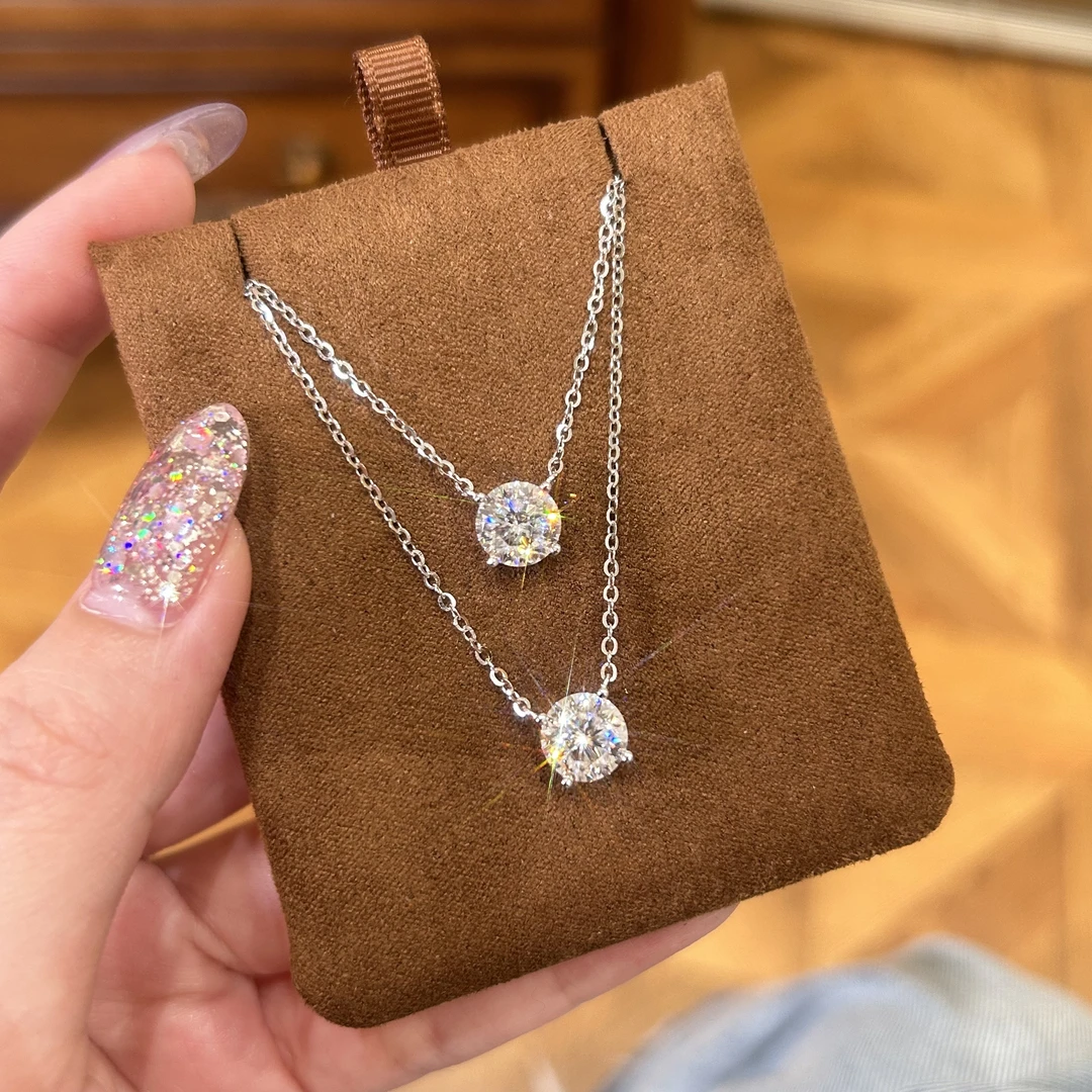 925银莫桑石银制品 鼻嘎项链时尚简约四爪单钻精致百搭春日新品