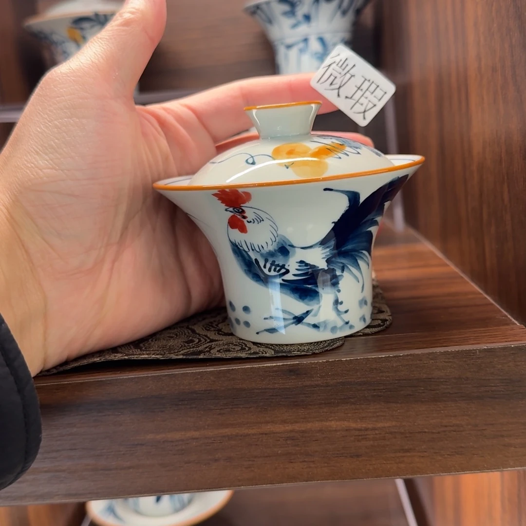 釉下手绘茶具微瑕