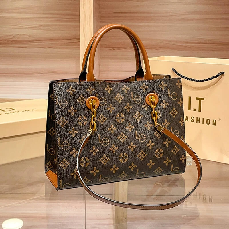 香港IT托特包女2025新款老花复古百搭大容量高级感通勤手提单肩大