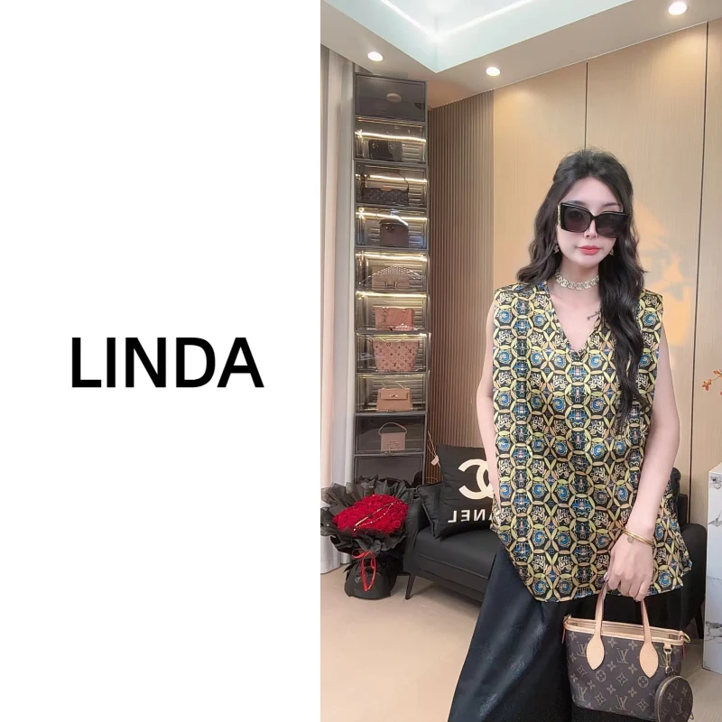【LINDA】2025夏季小众设计V领复古金钱豹宽松百搭上衣