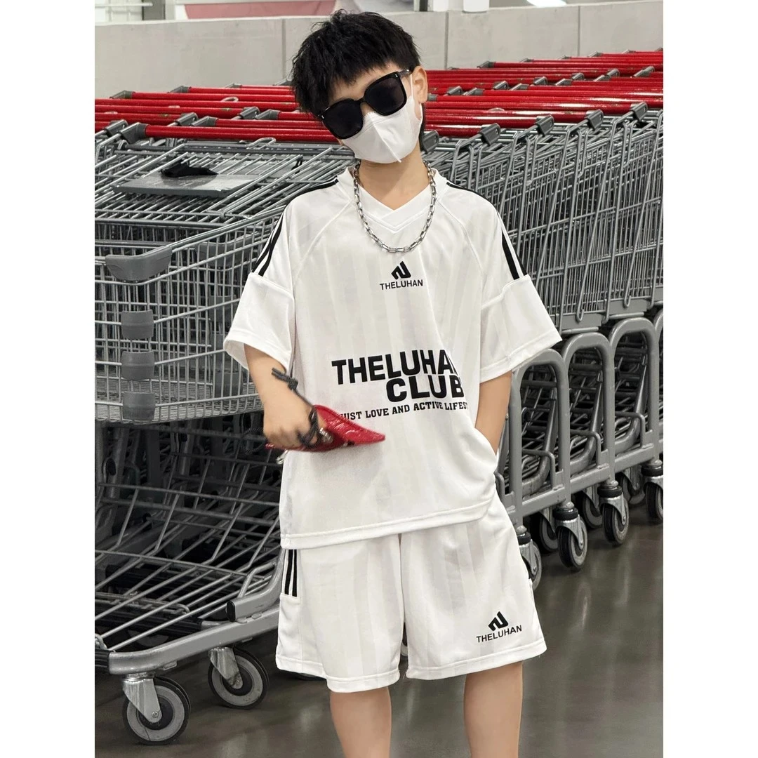 男童夏装球服套装2025新款中大童夏季短袖网眼速干运动两件套冰丝