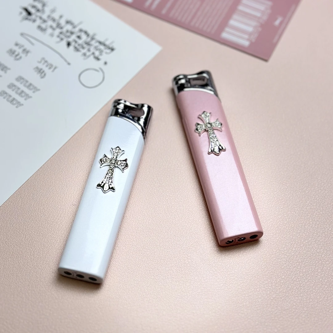 星轨原创克罗心粉白珠光粉焰防风充气打火机女生专属节日礼物送对