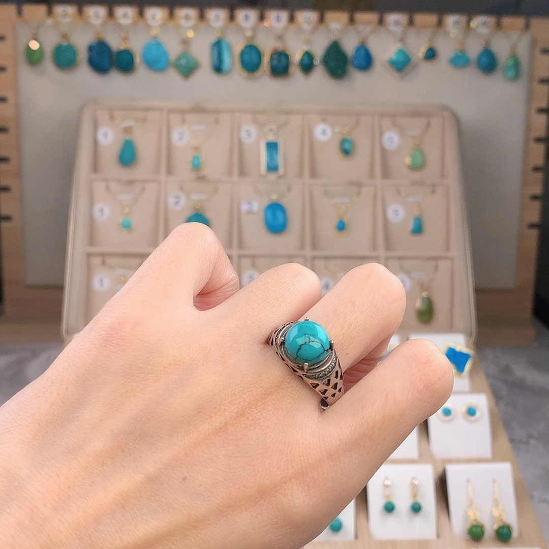 绿松石银S925镶嵌戒指