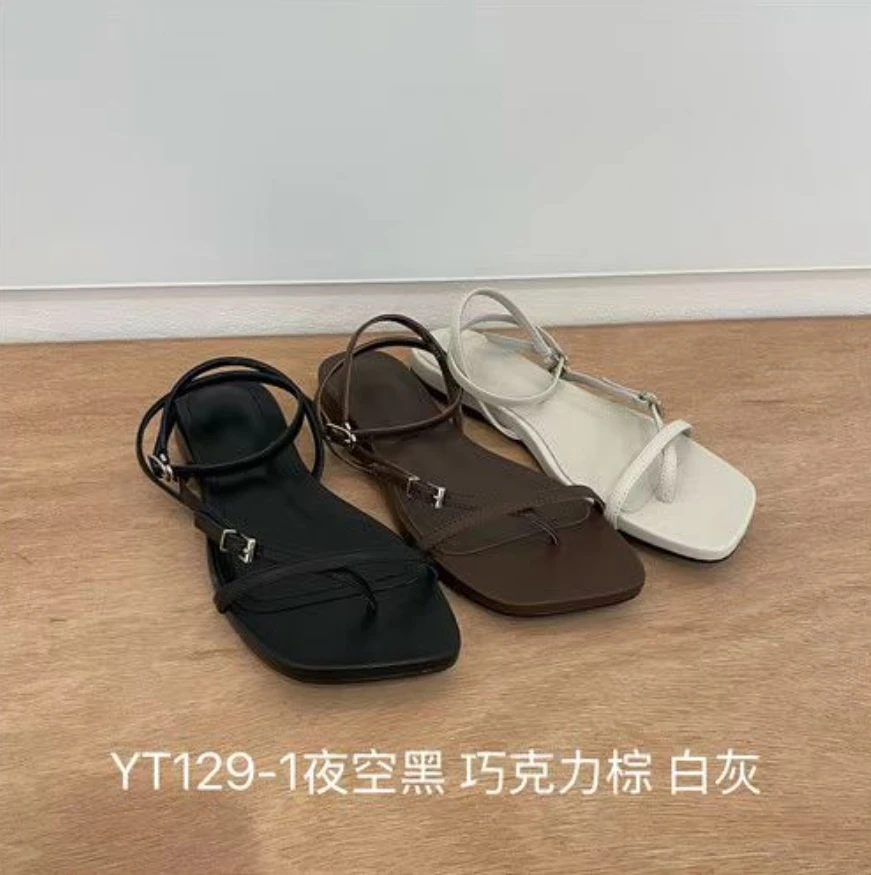 鑫燃KIKI 法式简约一字扣带套趾凉鞋 YT129-1 YC