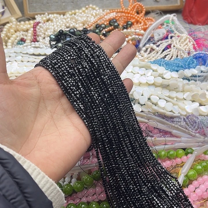 玛瑙/玉髓珠宝半成品未镶嵌一条2/2mm黑尖晶