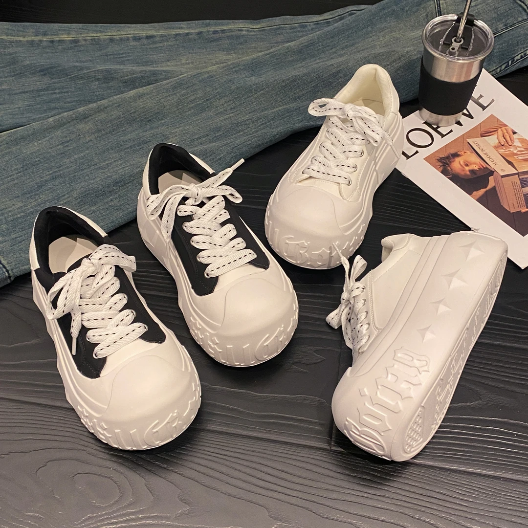 贾不假小白鞋女款2025春季新款潮流时尚小个子增高厚底炸街休闲鞋