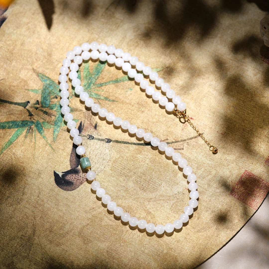 云点翠·精品和田玉羊脂级料18K金美人链AD1886珠径约5-6mm