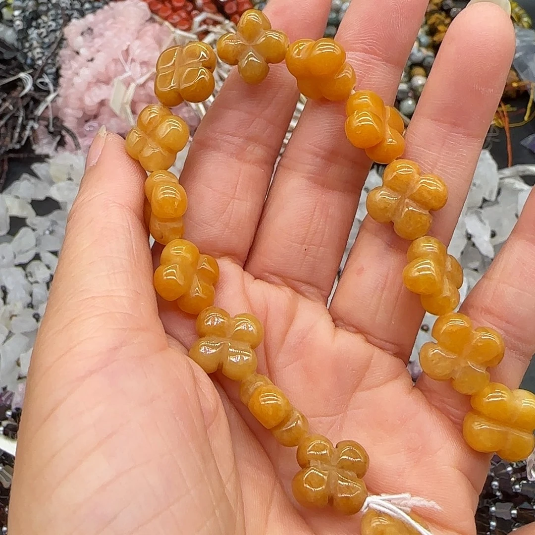 玛瑙/玉髓合金珠宝半成品黄玉四叶草13mm半条